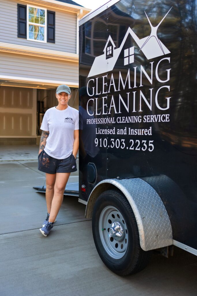 Emily Goerdt with cleaning trailer